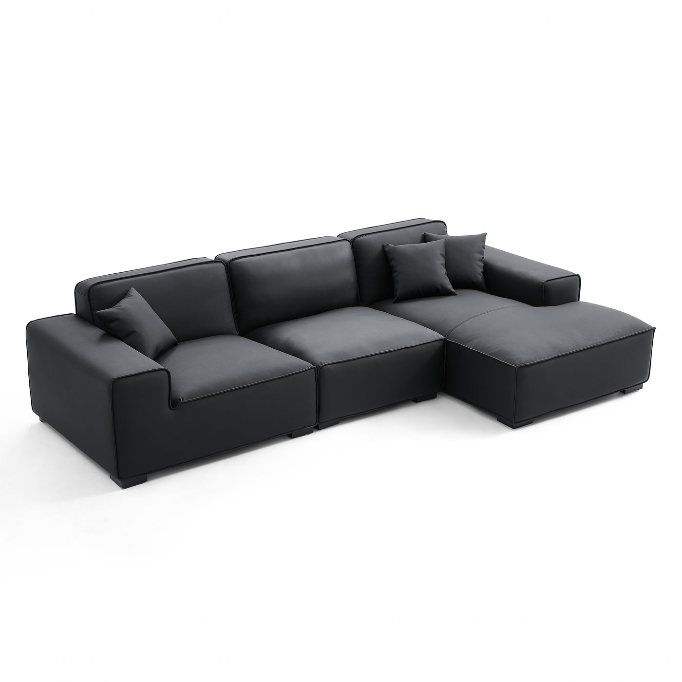 Domus Modular Black Leather Sectional Sofa-Black-126.0"-Facing Right