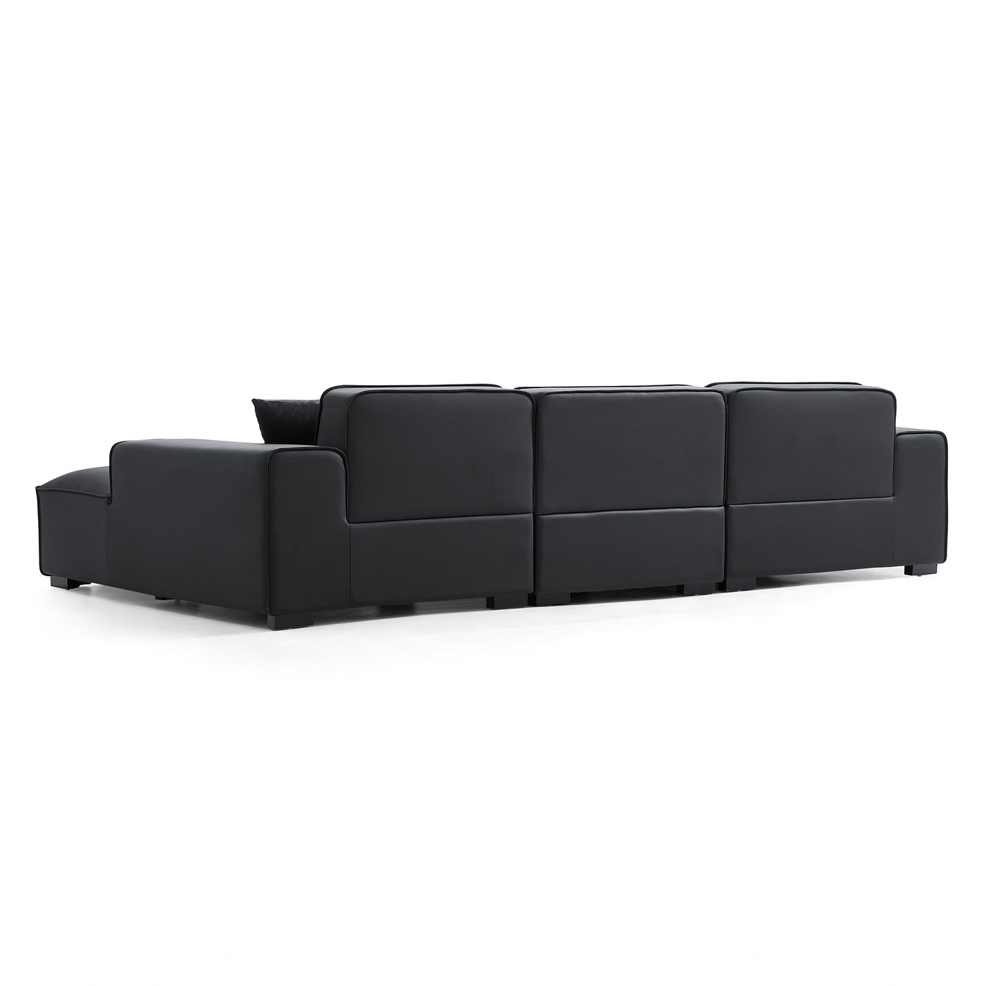 Domus Modular Black Leather Sectional Sofa-Black-126.0"
