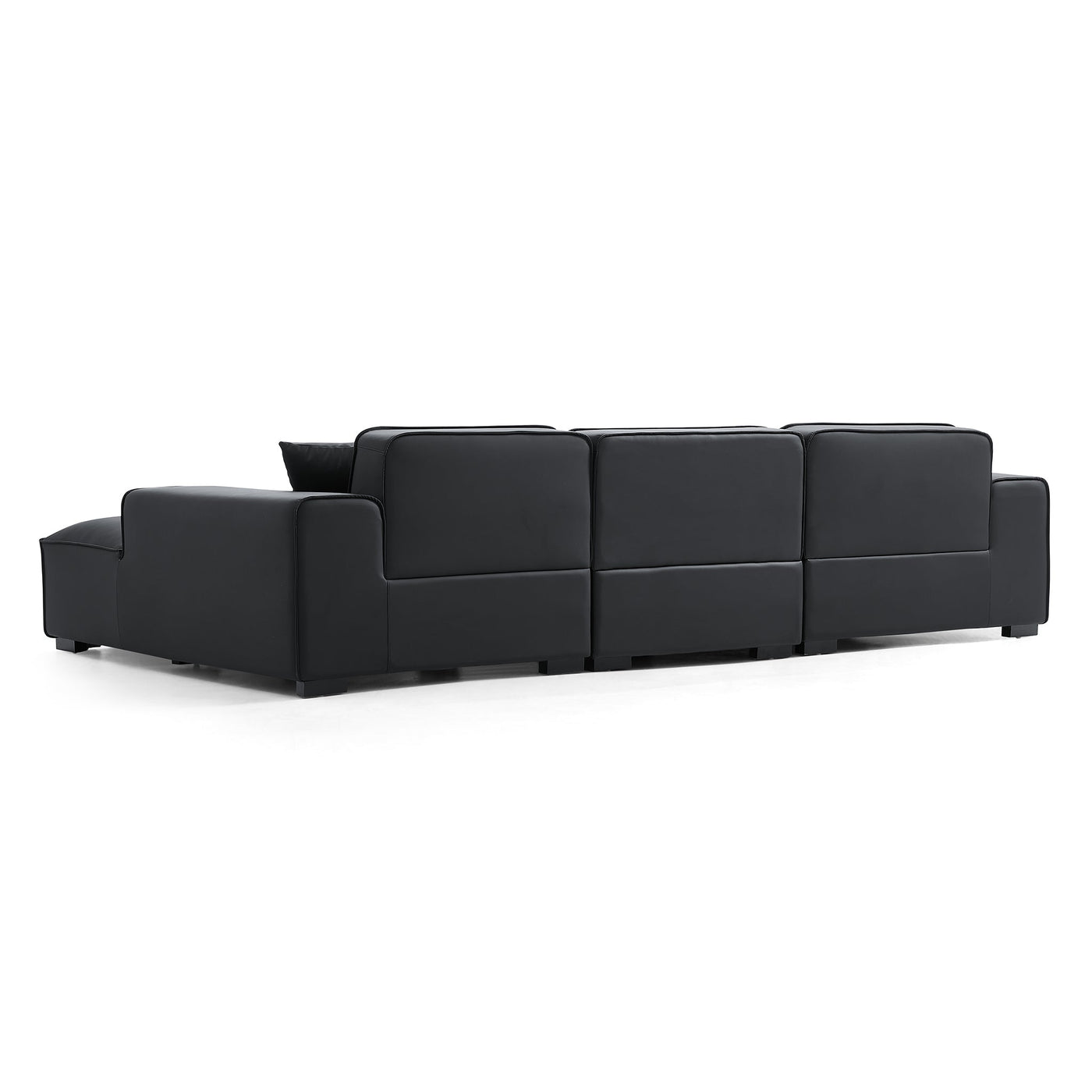 Domus Modular Beige Leather Sectional Sofa-Black-126.0"