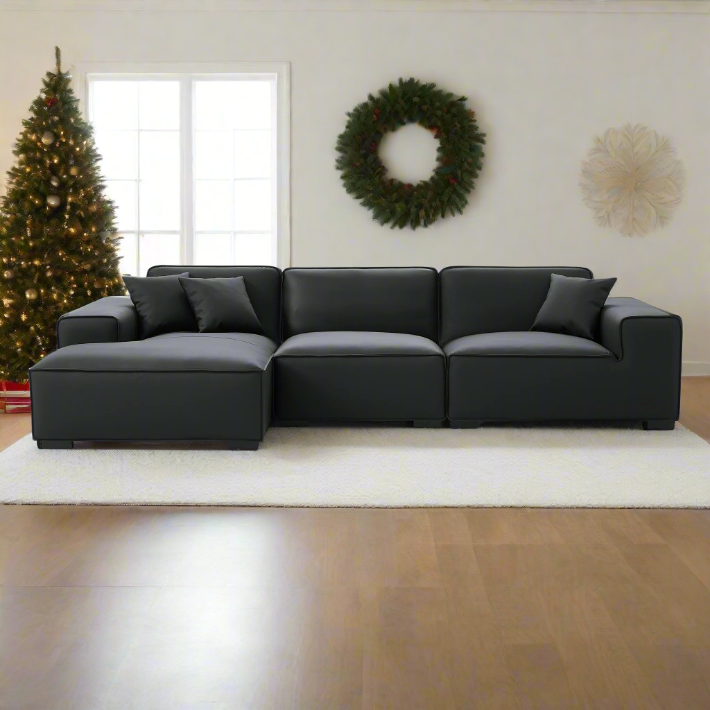 Domus Modular Black Leather Sectional Sofa