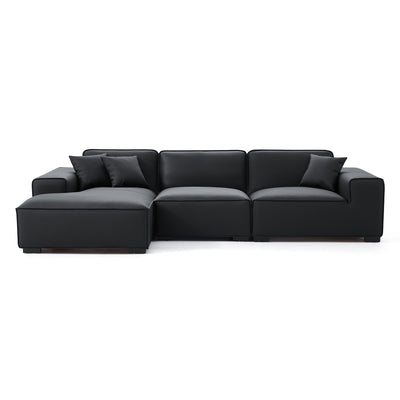Domus Modular Black Leather Sectional Sofa-Black-126.0"-Facing Left