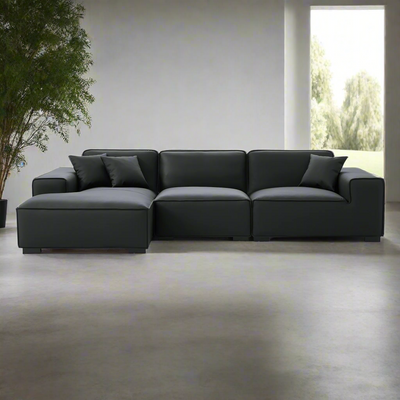 Domus Modular Black Leather Sectional Sofa