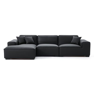 Domus Modular Dark Gray Leather Sectional Sofa-Black-126.0"-Facing Left