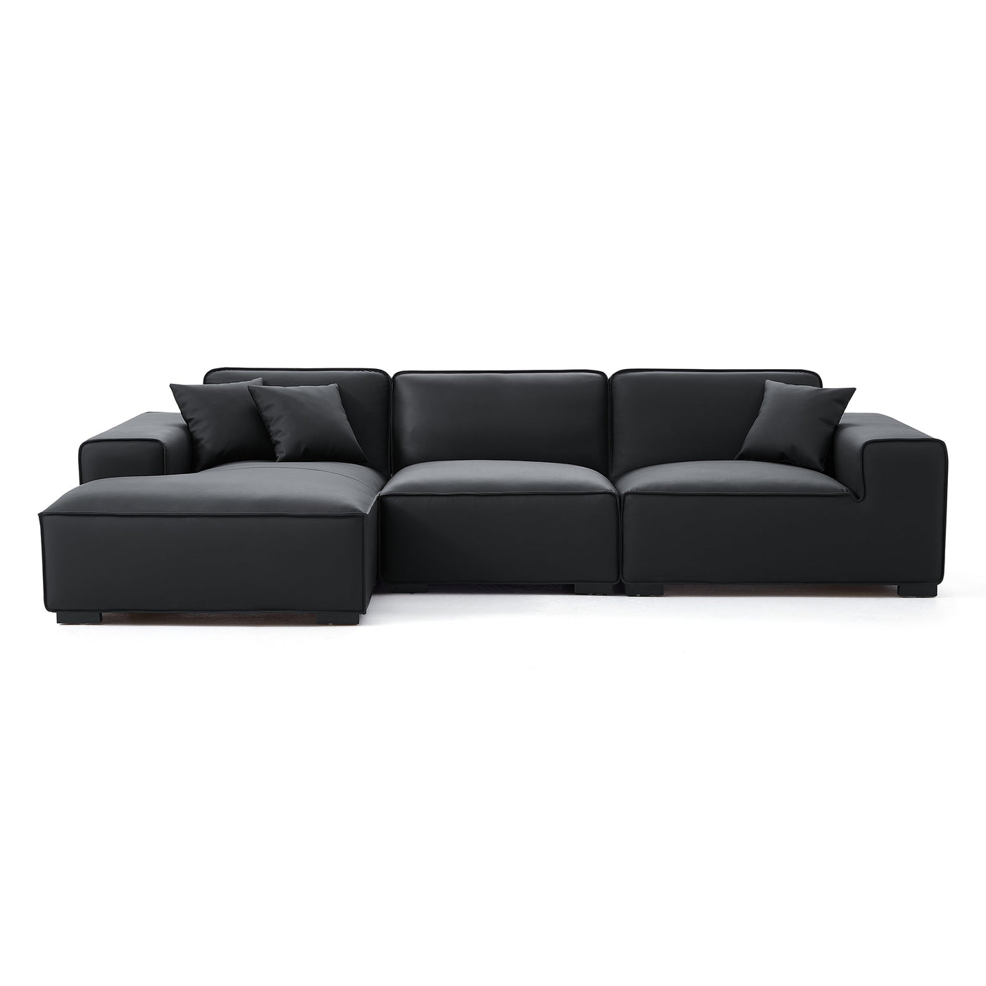 Domus Modular Beige Leather Sectional Sofa-Black-126.0"-Facing Left