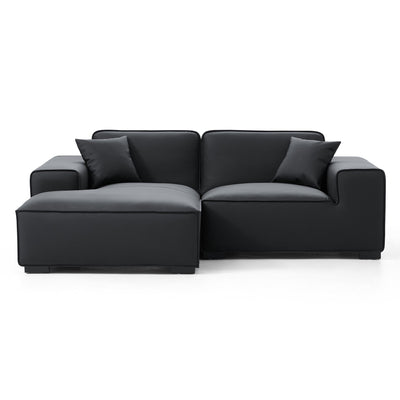 Domus Modular Dark Gray Leather Sectional Sofa-Black-90.6"-Facing Left
