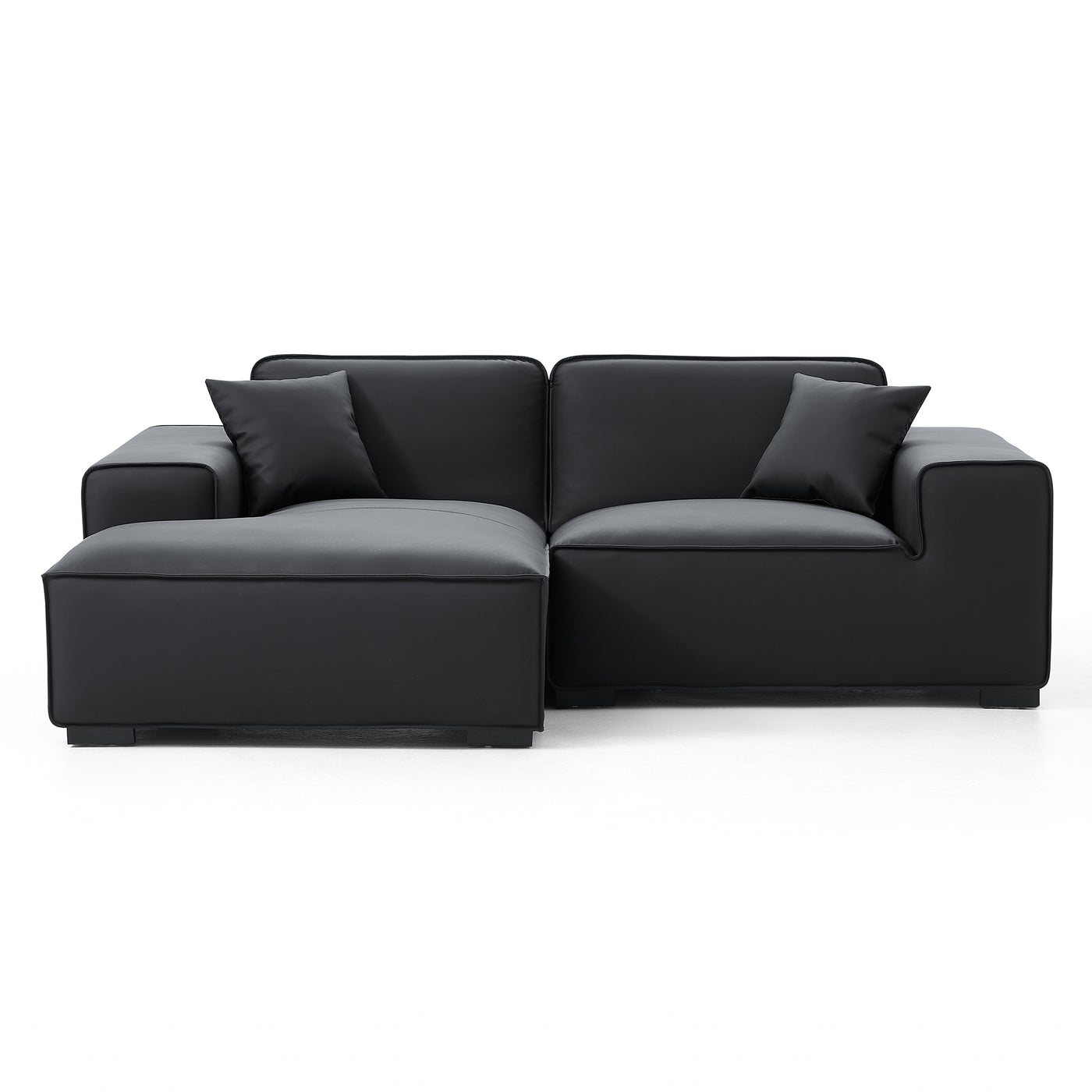 Domus Modular Black Leather Sectional Sofa-Black-90.6"-Facing Left
