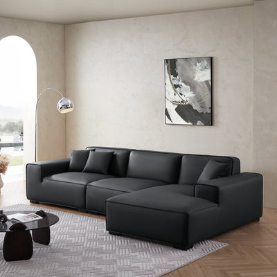 Domus Modular Khaki Leather Sectional Sofa-Black