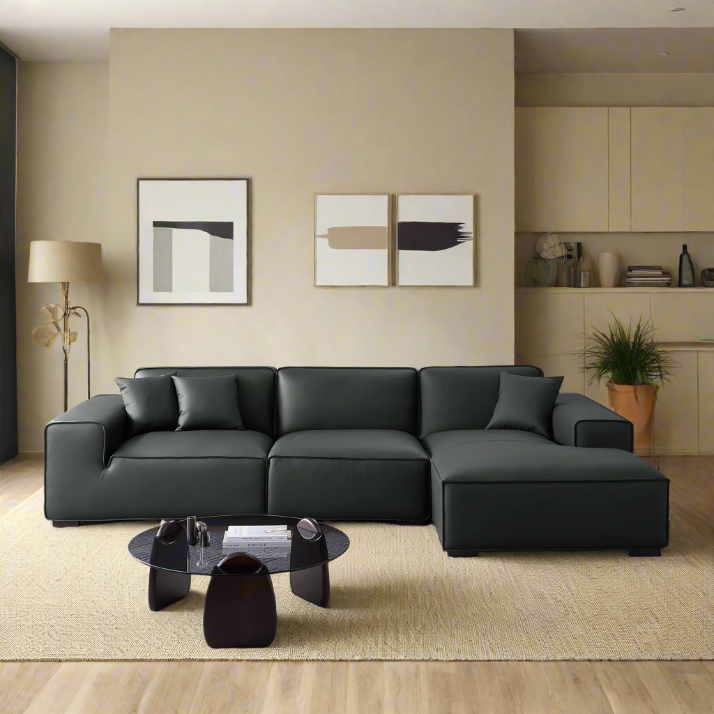 Domus Modular Black Leather Sectional Sofa