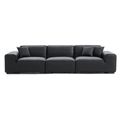 Domus Modular Black Leather Sofa Set-Black-129.9″
