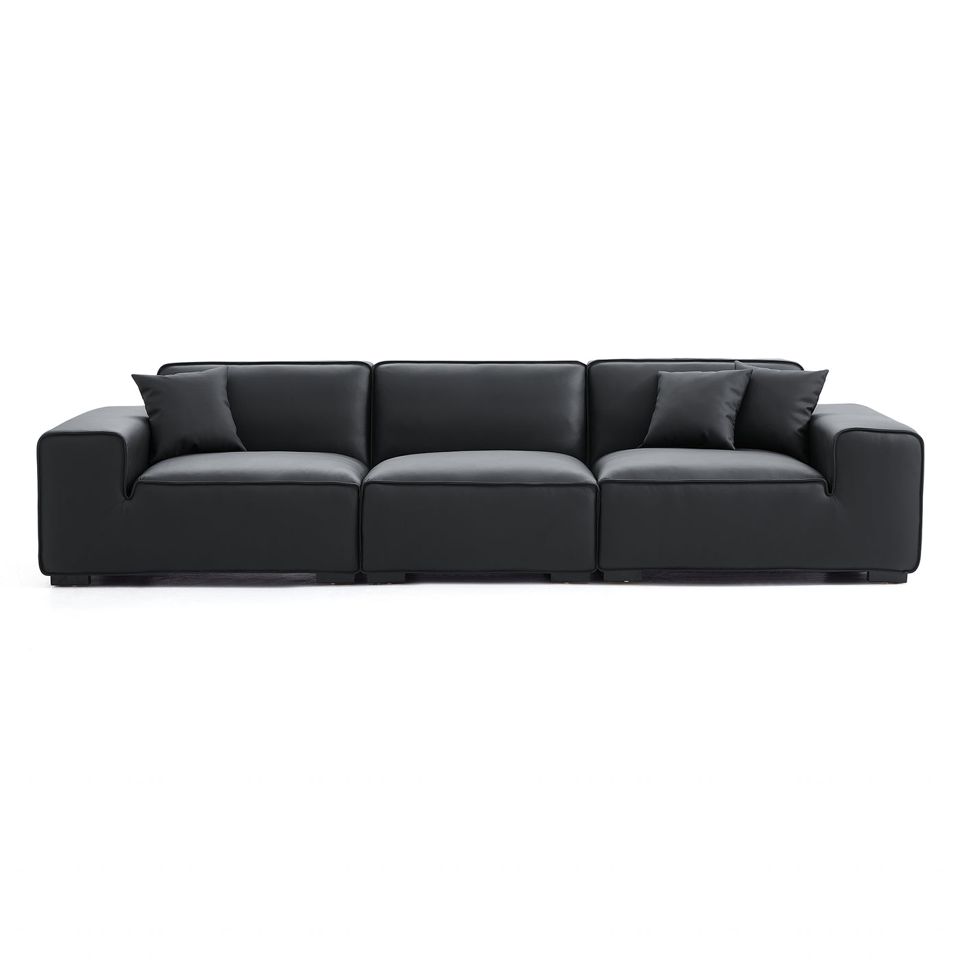 Domus Modular Black Leather Sofa-Black-129.9″