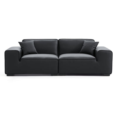 Domus Modular Khaki Leather Sofa-Black-94.5"