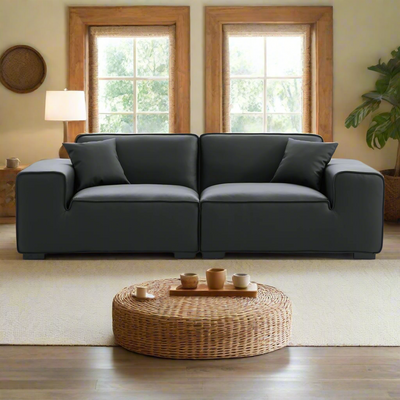 Domus Modular Black Leather Sofa