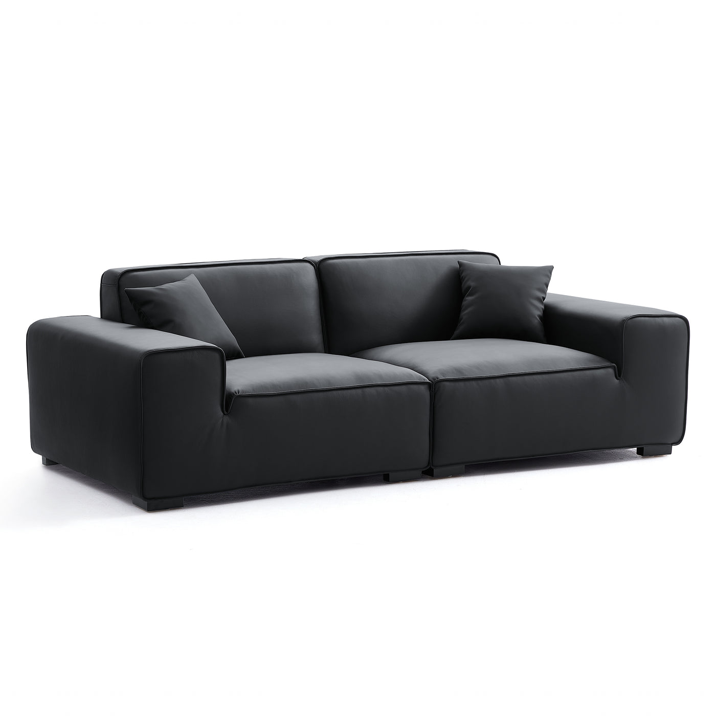 Domus Modular Black Leather Sofa-Black-94.5″