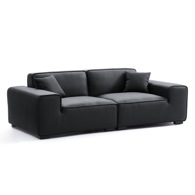 Domus Modular Khaki Leather Sofa-Black-94.5"