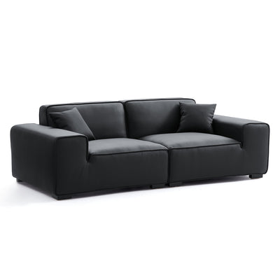 Domus Modular Dark Gray Leather Sofa-Black-94.5"