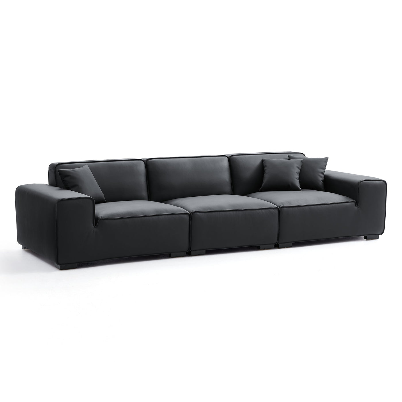 Domus Modular Khaki Leather Sofa-Black-129.9"