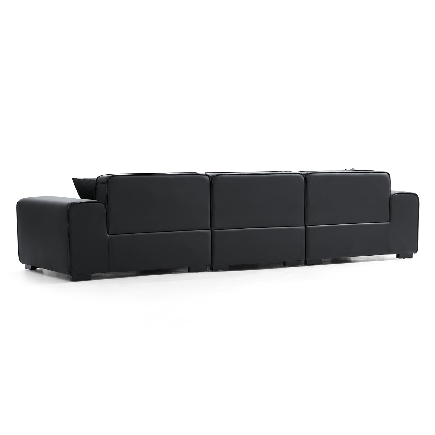 Domus Modular Black Leather Sofa-Black-129.9″