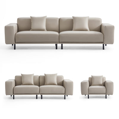 Noble Beige Leather Sofa Set-hidden