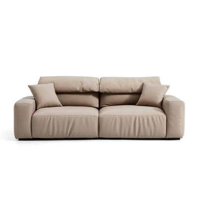 Chestnut Khaki Leather Sofa-Khaki-90.4"