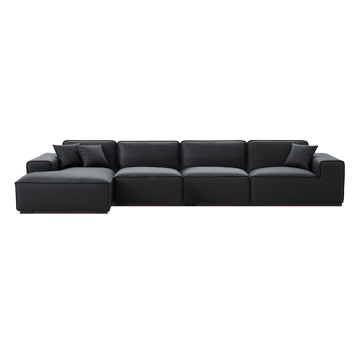 Domus Modular Black Leather Sectional Sofa-Black-161.4"-Facing Left