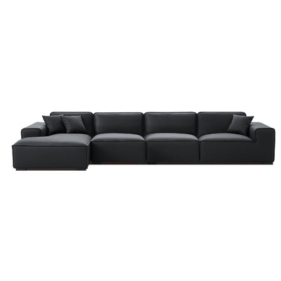 Domus Modular Black Leather Sectional Sofa-Black-161.4"-Facing Left