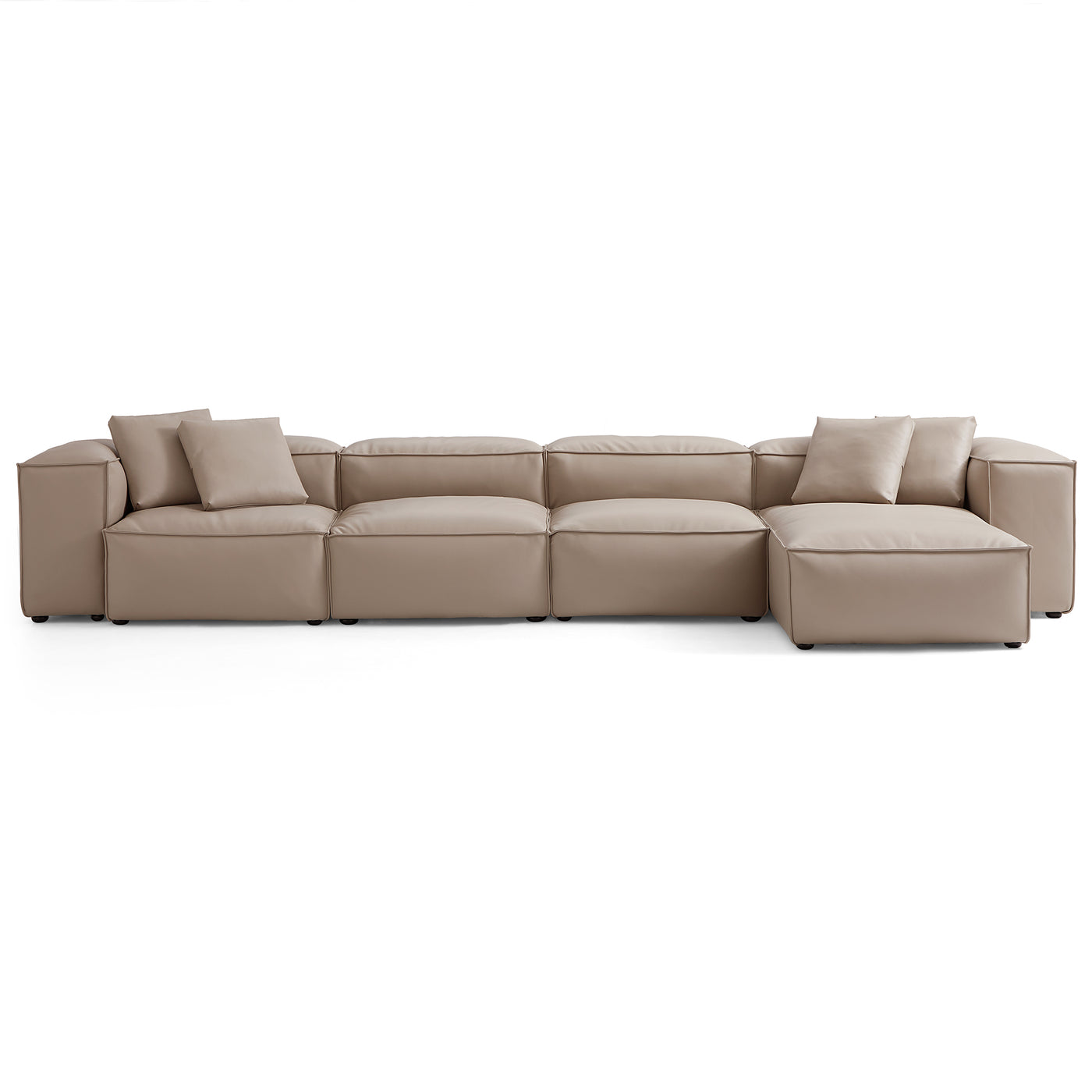 Flex Modular Khaki Genuine Leather Sectional-Khaki-180.3"-High