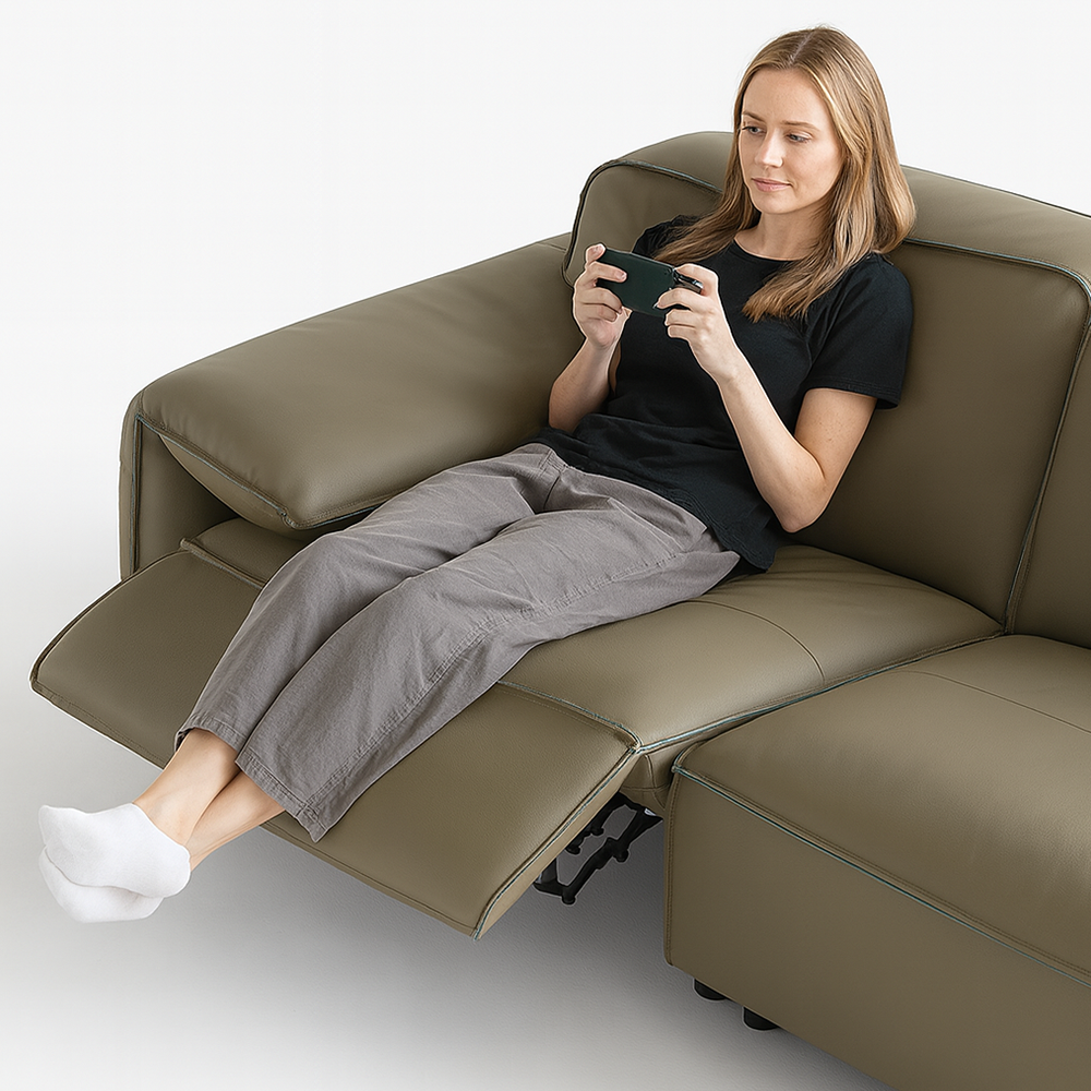 Elara Top Grain Leather Power Recliner Sofa-Olive
