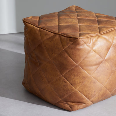 Brody Brown Leathaire Square Pouf-Brown