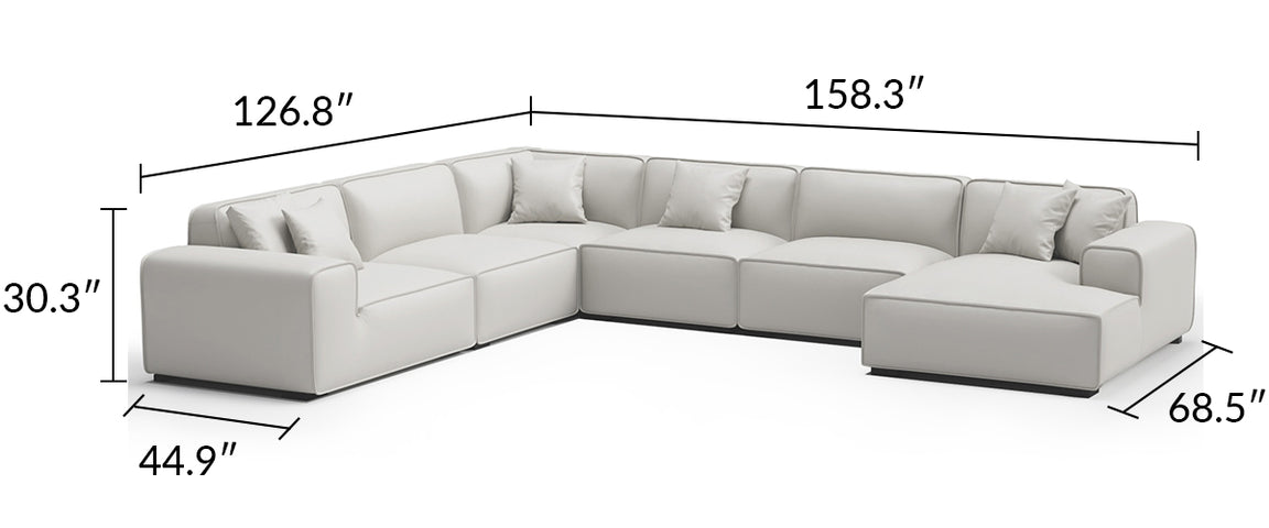 Domus Modular Black Leather U-Shaped Sectional
