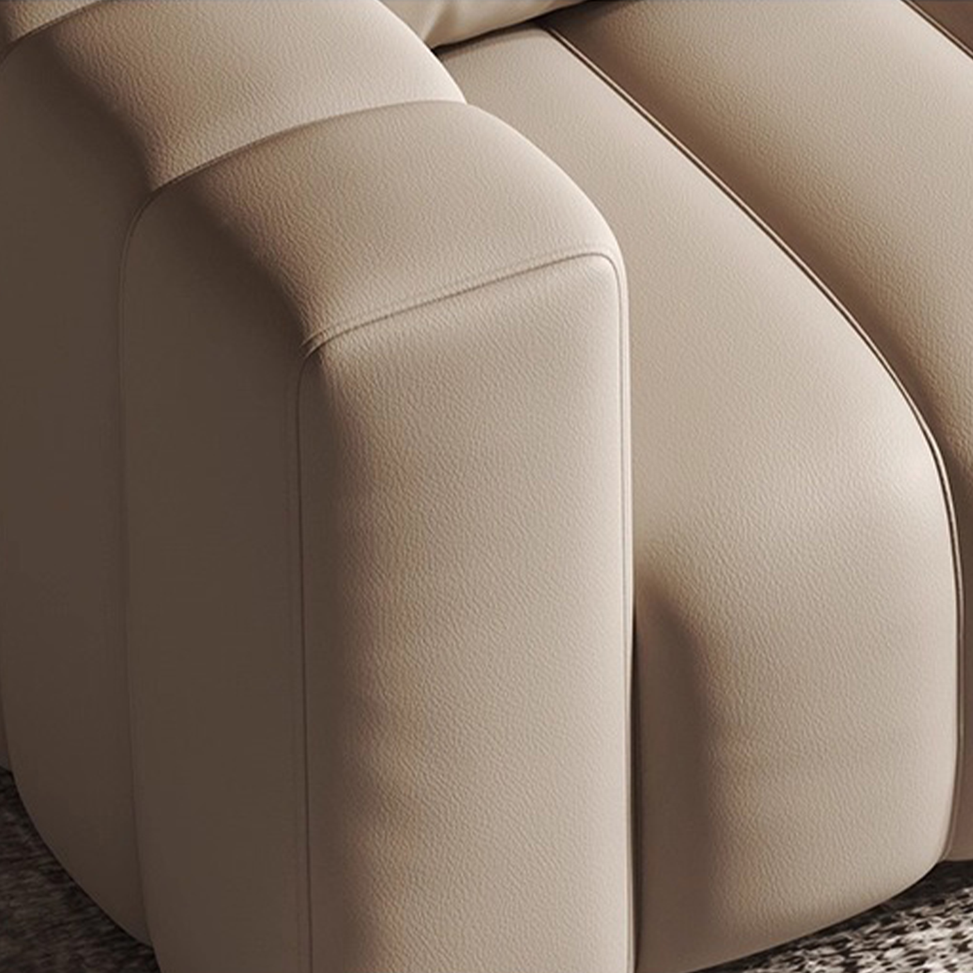 Piano L Shaped Leather Sectional Sofa with Coffee Table-Beige & Brown