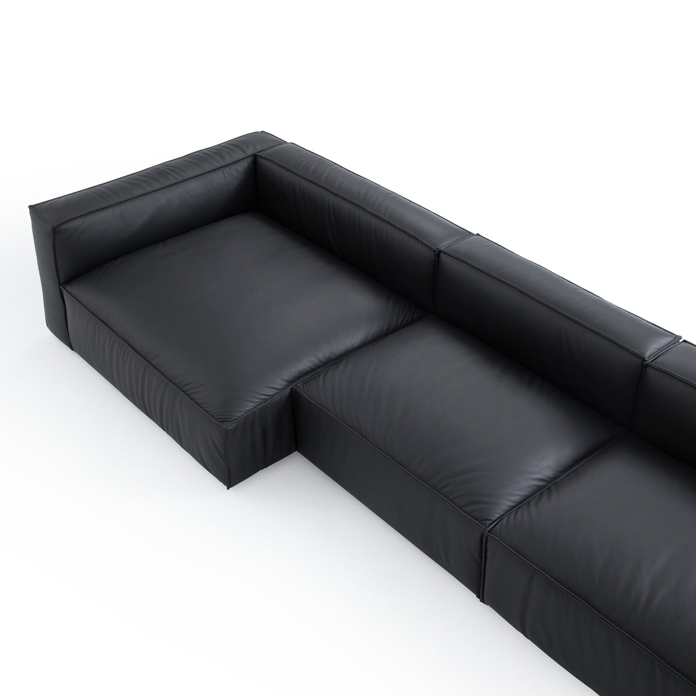 Luxury Minimalist Black Leather Sectional-Black-145.7″-Facing Left