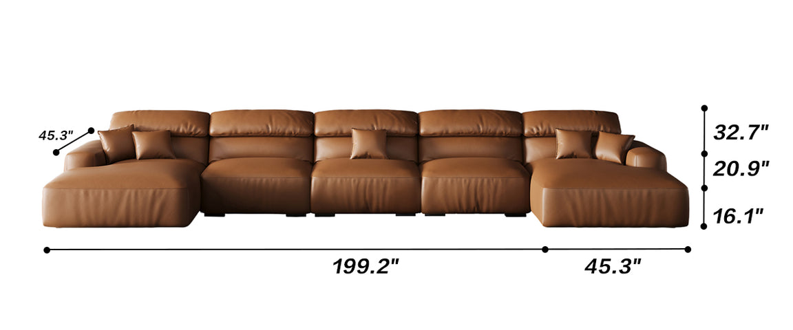 Chestnut Tan Leather Double Chaise Sectional