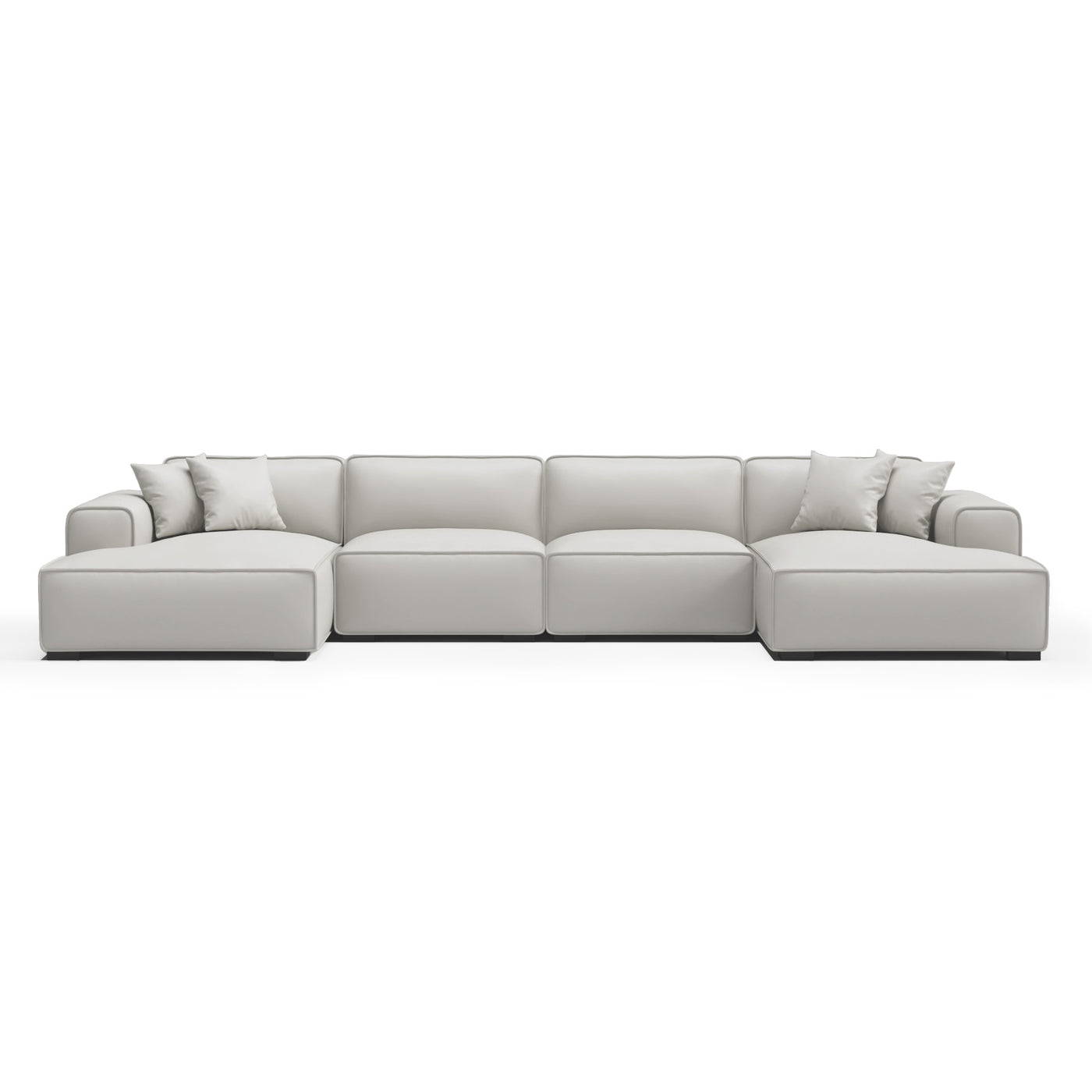 Domus Modular Dark Gray Leather U Shaped Sectional Sofa-White