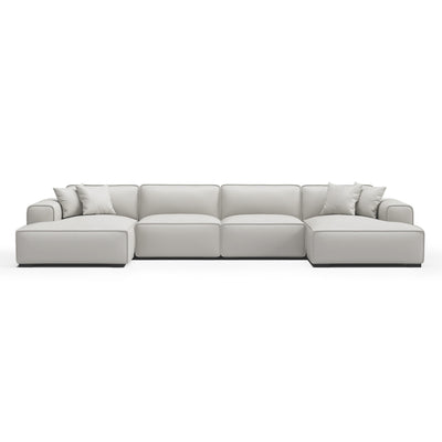 Domus Modular Dark Gray Leather U Shaped Sectional Sofa-White