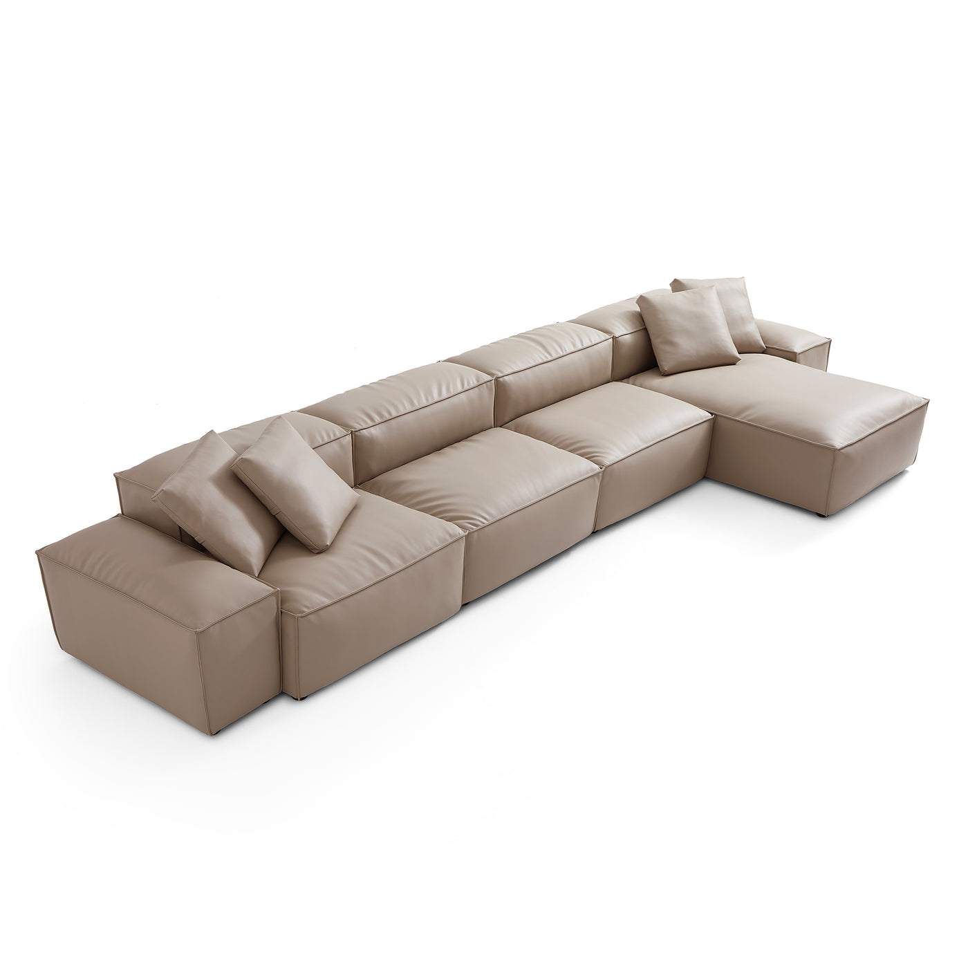 Flex Modular Khaki Genuine Leather Sectional-Khaki-180.3"-Low