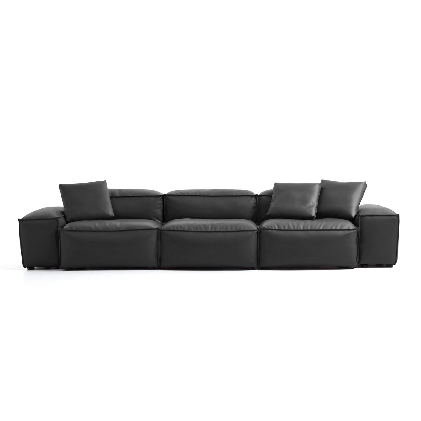 Flex Modular Black Genuine Leather Sofa-Black-142.9"-Low