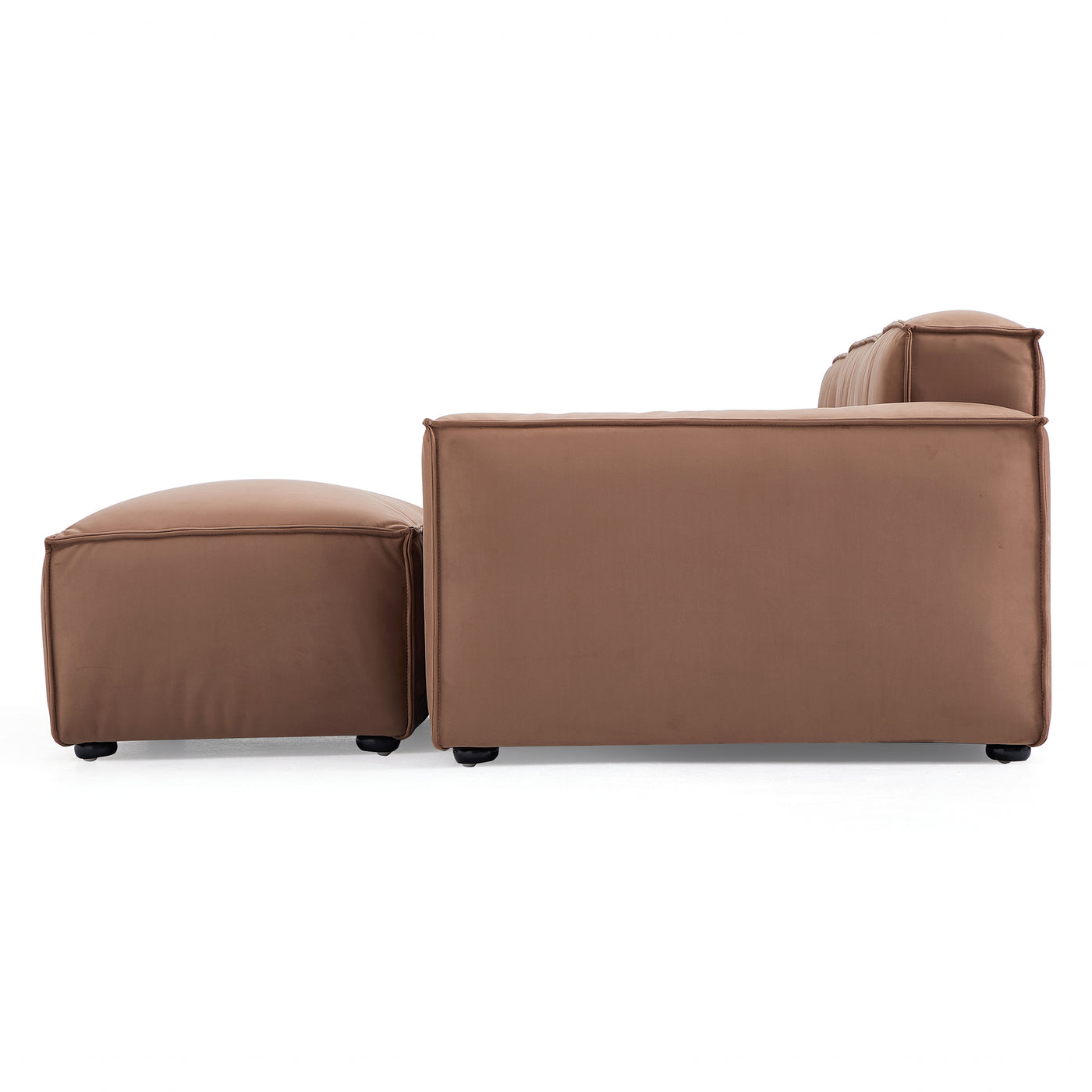 Luxury Minimalist Brown Fabric Sofa and Ottoman-Brown