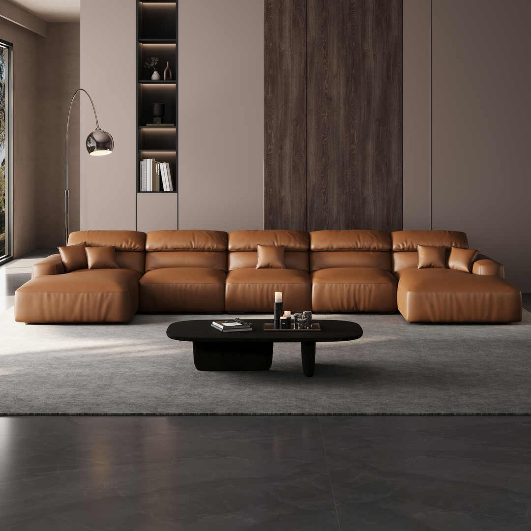 Chestnut Tan Leather Double Chaise Sectional
