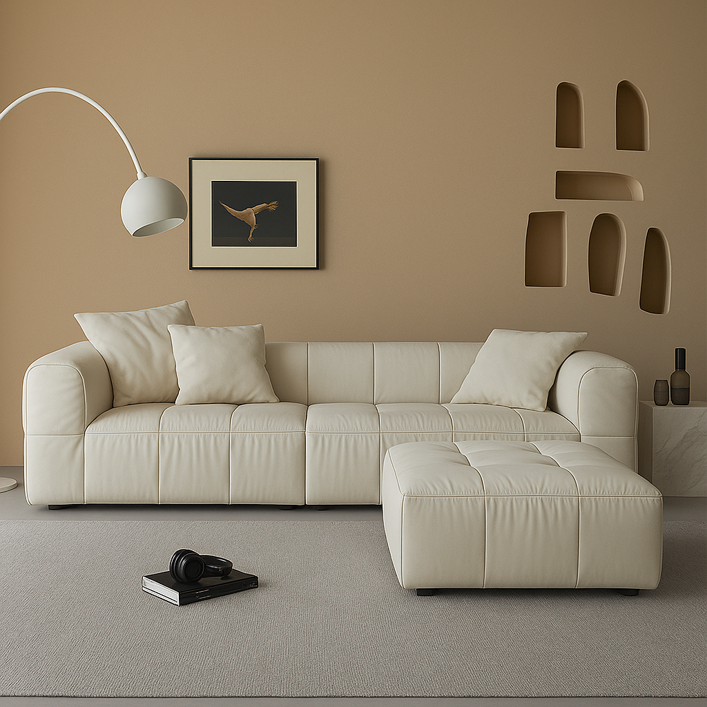 Kieayla Mino Soft Line Modular Sofa and Ottoman-White