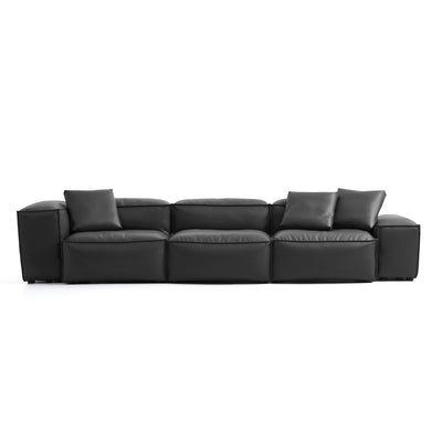 Flex Modular Black Genuine Leather Sofa-Black-142.9"-Low & High