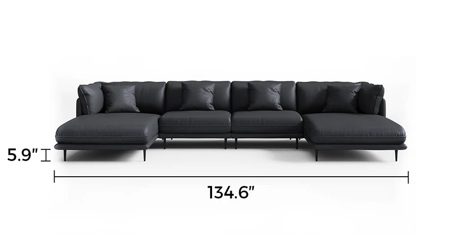 Vanilla Black Genuine Leather U-Shaped Sectional