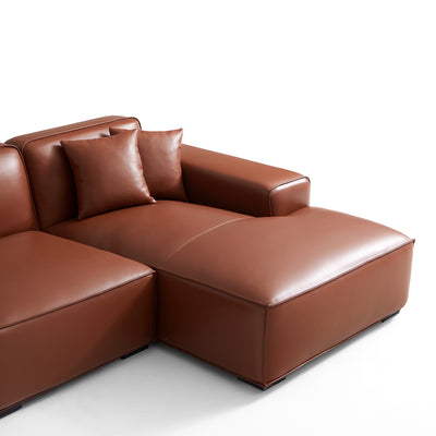 Domus Modular Beige Leather U Shaped Sectional-Brown