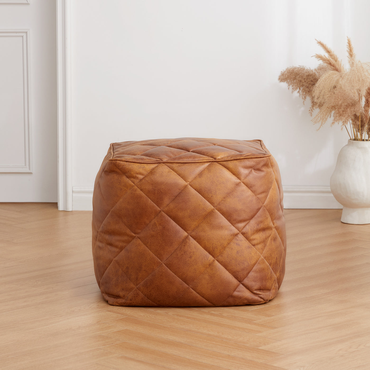 Brody Brown Leathaire Square Pouf-Brown