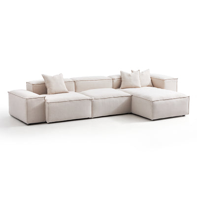 Freedom Modular White Sectional Sofa-Khaki-Low & High-143.7″