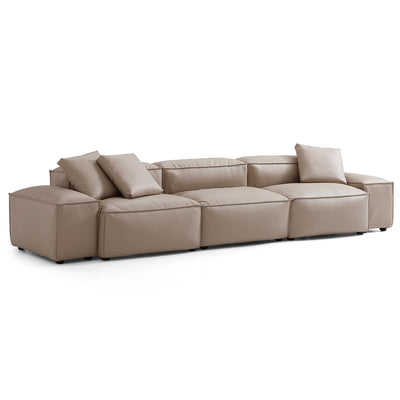 Flex Modular Khaki Genuine Leather Sofa-Khaki-142.9"-Low