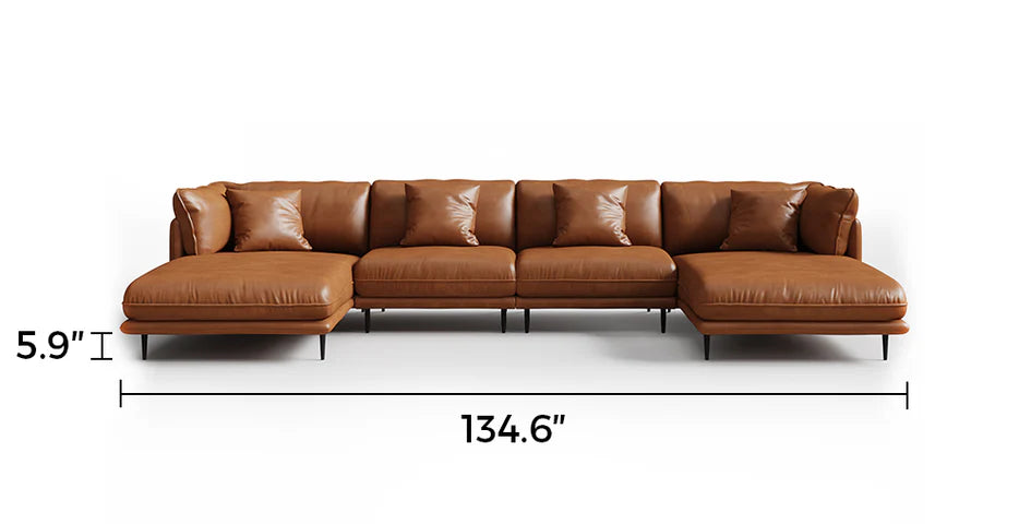 Vanilla Black Genuine Leather U-Shaped Sectional