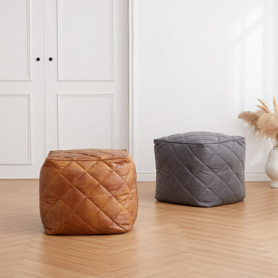 Brody Brown Leathaire Square Pouf-Brown