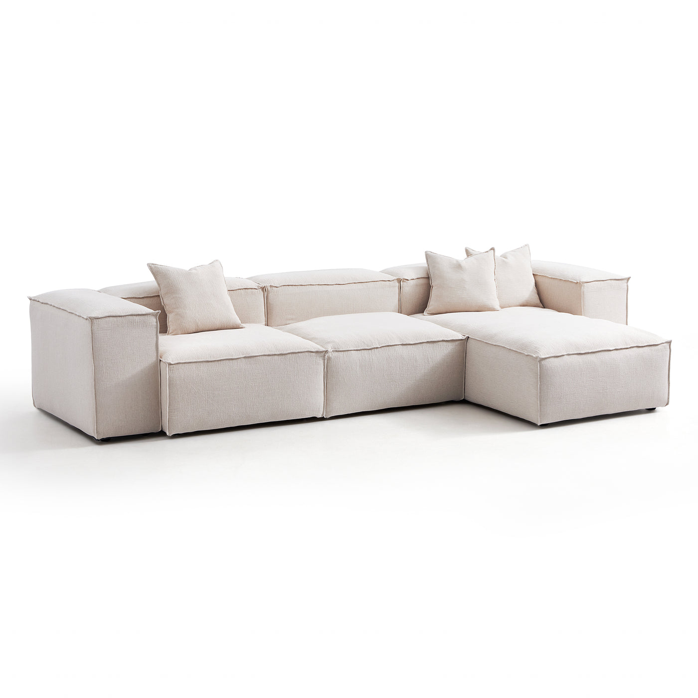 Freedom Modular White Sectional Sofa-Khaki-High-143.7″