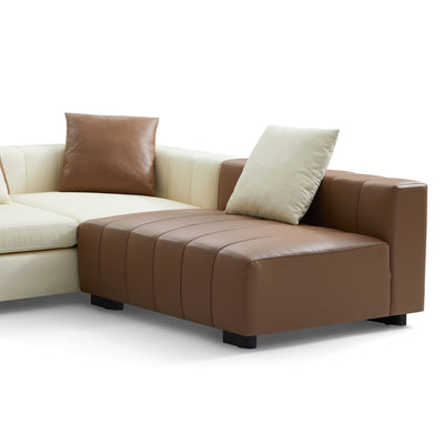 Piano L Shaped Leather Sectional Sofa with Coffee Table-Beige & Brown