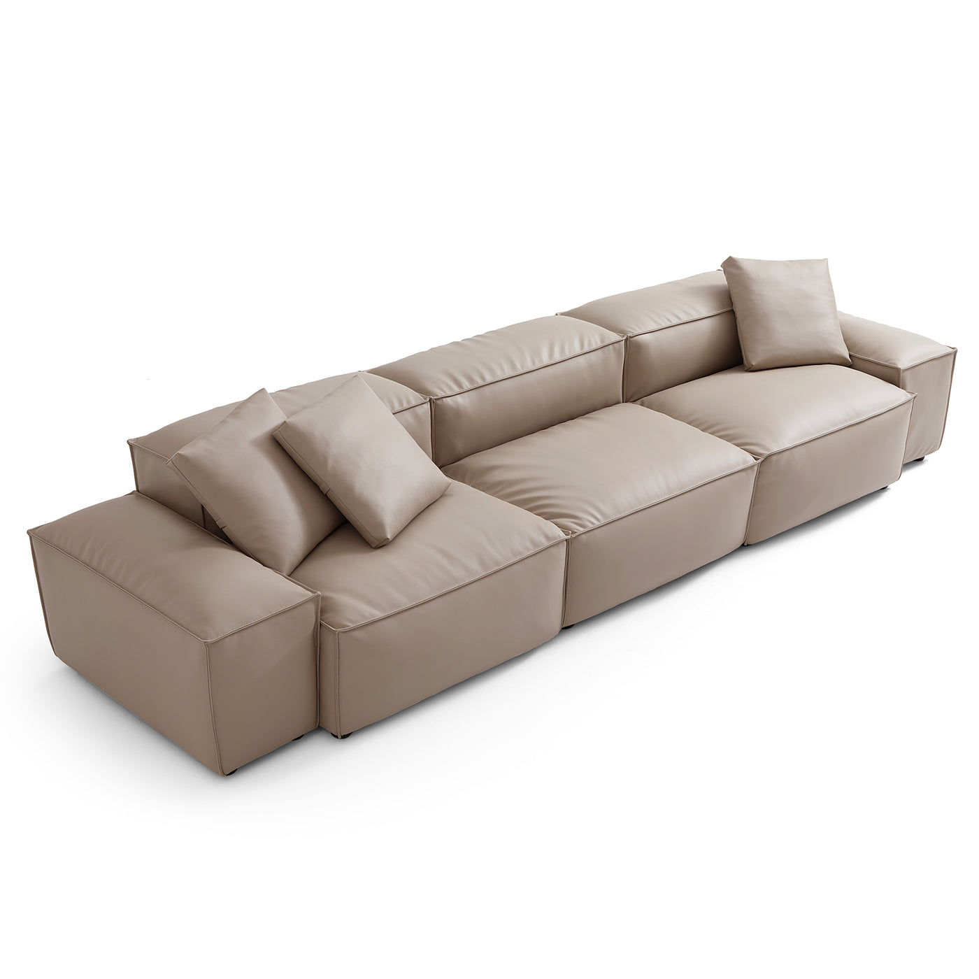 Flex Modular Khaki Genuine Leather Sofa-Khaki-142.9"-Low